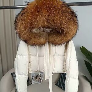 Stylish Puffer Jacket with Real Fur Hood size S-M